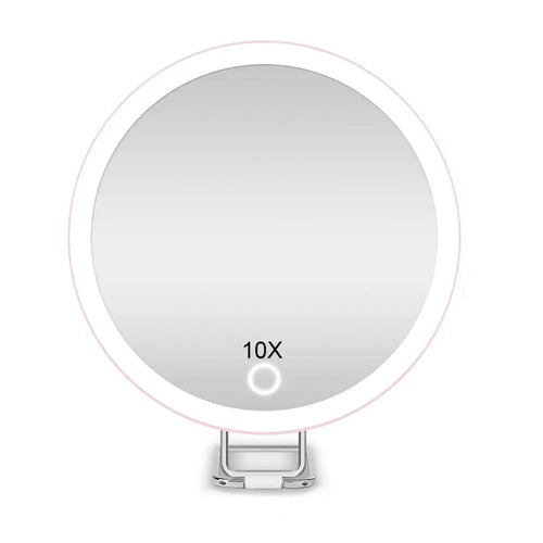10/20/30X Magnifying Mirror With LED Light Tweezers 360 Degrees Rotary Wall Hanging Desktop Magnified Makeup Vanity Mirror Home - Color: Pink 10X